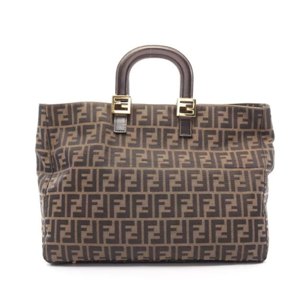 Fendi Zucca Handbag Canvas Leather Brown Black